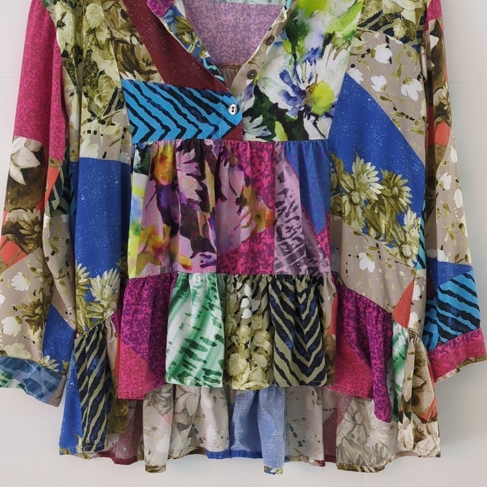 Anthropologie Floral Patchwork Feminine boho Blouse - Multicolor Sz xs petite - Picture 3 of 7